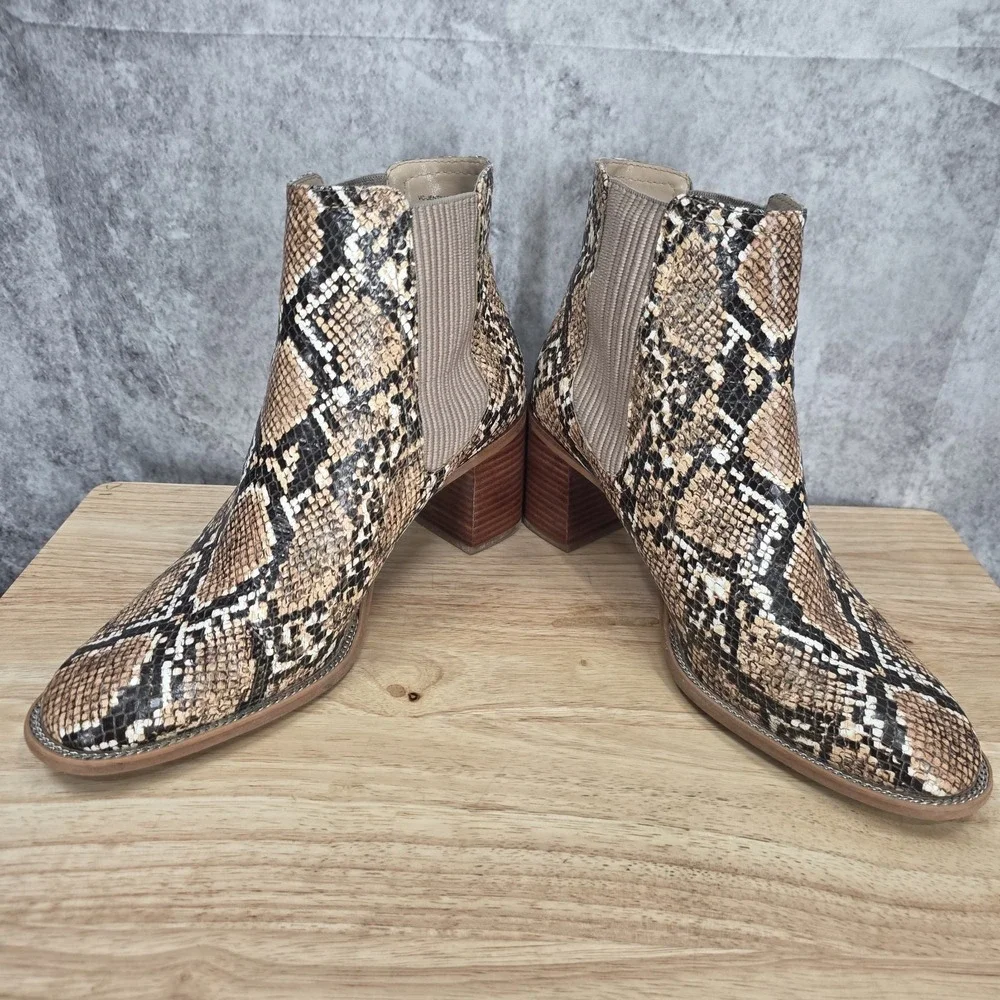 Vince Camuto Chelsea Boots Womens 9 M Jentilliy Brown Snake Leather Ankle Bootie